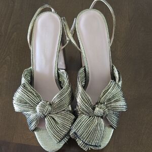 Loeffler Randall Gold Heels with Bow Detail